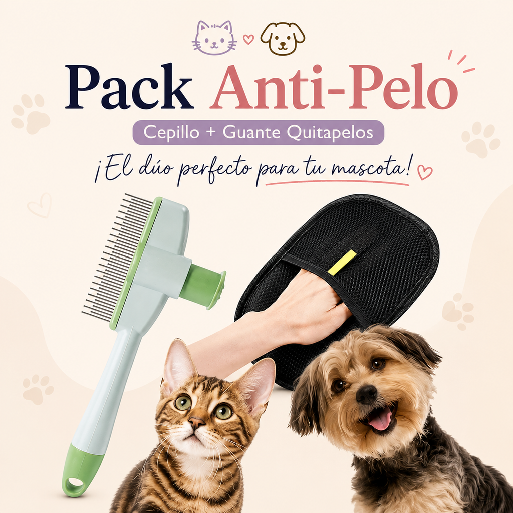 Pack Anti-Pelo — Cepillo + Guante Quitapelos para Gatos y Perros 🐱🐶